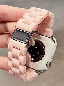 Carcasa de reloj de silicona suave con estampado de estrellas + Correa de reloj de plástico acrílico, compatible con Apple 42mm 46mm 41mm 38mm 40mm 42mm 44mm 45mm 49mm, estilo japonés/coreano ultradelgado para mujer, compatible con IWatch Series 10 9 8 SE 7 6 5 4 3, conjunto de correas deportivas de unicolor minimalista - Rosa Pálido - Ver 3