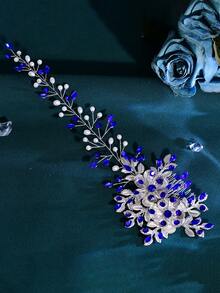 1pc Handmade Alloy Leaf Headband, Elegant Fashion Accessory For Brides And Bridesmaids - Màu xanh lam - Xem 3