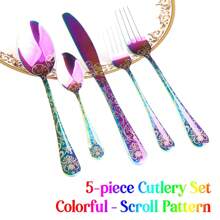WAYDEKO Stainless Steel Flatware Set Knives Forks Spoons Set, Lasered Vintage Paisley /Seashell/Snowflakes Pattern Design, Mirror Polish And Dishwasher Friendly Black,Blue,Colorful Silverware Set, Cutlery Set,Stainless Steel Halloween Black Flatware Set Knives Forks Spoons Set
