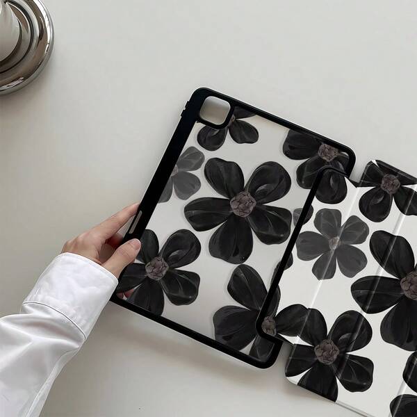 This Beautiful And Cute Cartoon Black Flower Double-Sided Acrylic Crystal Clear Back Cover Is Shock-Resistant And Durable, Suitable For IPad 7th, 8th (10.2 Inch) And 10th Generation. It Has A Built-In Pen Slot, Supports Sleep/Wake Function, And Multiple Folding Stand Modes. It Is An Ideal Choice For Holiday And New Year Gifts.