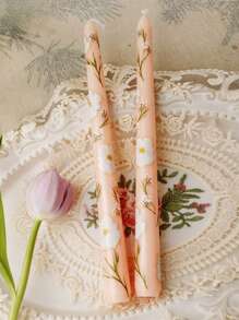 2pcs Printed Long Stem Candles, Romantic European Style Smokeless Odorless Candles, Suitable For Weddings, Birthdays, Parties, Candlelight Dinners, Home Decor