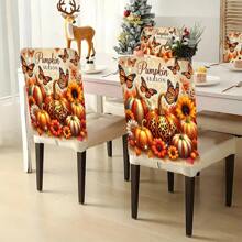 1pc/4pcs/6pcs/10pcs Autumn Series Pumpkin & Floral Butterfly Pattern Plush Chair Cover, Removable Short Plush Material Chair Slipcover, Chair Back Protector Cover, Suitable For All Seasons, Holiday Decor Chair Cover, For Dining Room, Living Room, Home Chair Protection, With Back Protection, Applicable To Dining Room, Office, Living Room, Hotel And Home Decor