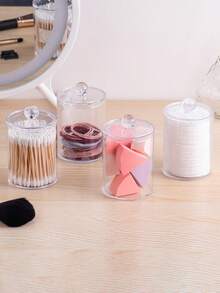 1/2/3/4/6pcs QTIP Stand With Plastic Lid, 10 Oz Clear Pharmacist Jar, Bathroom Organizer, Make-Up Round Pads, Swabs, Floss Pickup Storage Container - Clear - View 8