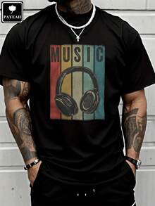 Graphic Tee PAYEAH Electronic Music Lover DJ Gift Vintage Retro Headphones 100% Heavy Cotton Tshirt Graphic Tees - 黑色 - 查看 6