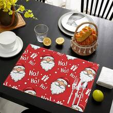 1 pieza/4 piezas/6 piezas Manteles individuales de lino con estampado de copos de nieve y árboles de Navidad, Navidad, regalo de Navidad, decoración navideña, adecuado para mesa de comedor, decoración para todo el año, manteles individuales modernos lavables, decoración de habitación, manteles individuales, posavasos, manteles de mesa de cocina y comedor, decoración de fiesta interior y exterior, decoración del hogar, regalo ideal