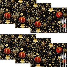 1 pieza/4 piezas/6 piezas Manteles individuales de lino con estampado de copos de nieve y árboles de Navidad, Navidad, regalo de Navidad, decoración navideña, adecuado para mesa de comedor, decoración para todo el año, manteles individuales modernos lavables, decoración de habitación, manteles individuales, posavasos, manteles de mesa de cocina y comedor, decoración de fiesta interior y exterior, decoración del hogar, regalo ideal