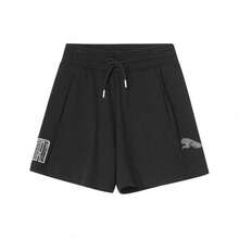 Puma Women's Cotton Drawstring Straight Leg Printed Logo Shorts - Black - View 1