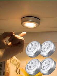 5pcs Wireless LED Round Push Lights, Battery Rechargeable, Adhesive Back, Portable & Easy Installation, Suitable For Hallway, Bathroom, Bedroom, Kitchen, Cabinet, Stairs Home Decor