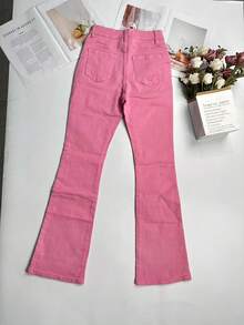 Women's Vacation Style Casual Ins Washed Frayed Skinny Flare Jeans - Pink - View 7