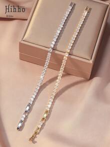 Hihho 1 件女士金手链，镶嵌耀眼方晶锆石的经典网球手链，配有延长链，长度可调，适合日常佩戴的珠宝，圣诞珠宝