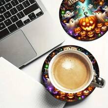 Set de 4/6 posavasos de calabaza de Halloween, diseño de calabaza y fantasmas, adecuado para decoración del hogar y fiestas de Halloween, decoraciones de Halloween, decoración otoñal linda
