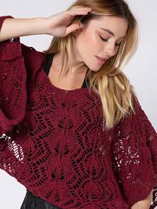 Women's Lace Blouse Fashion Crochet Knit Wide Sleeve - Gỗ đỏ - Xem 4