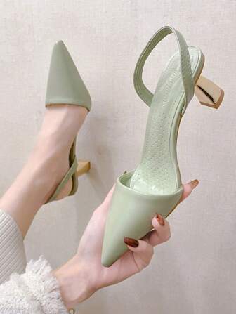Fall/Winter Women Minimalist Slingback Pumps, Point Toe Sculptural Heeled Fashion Pumps,Elegant