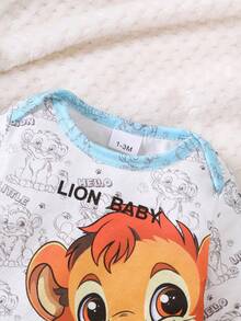 3件套“勇敢狮子宝宝”幼儿长袖上衣、狮子印花裤子和带耳朵的帽子套装 - 藍色 - 查看 4