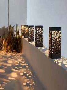 2/4/6/12pcs Outdoor Solar Rectangular Hollow Lawn Light, ABS Resin Material Garden Street Lamp Decoration, Night Light Waterproof Hollow Hollow Solar Ground Insertion Light (500mah), Landscape Projection Pattern Light, Lighting Decoration, Very Suitable For Road Lawns, Garden Courtyards, Driveway Path Lights - Warm Light