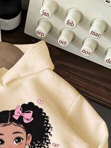 Cartoon Bow Pattern Warm Hoodie Sweatshirt For Young Girl - Apricot - View 3