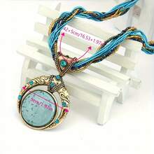 1 Piece Elegant Classic Handmade Bohemian Pendant Necklace, With Round Synthetic Gemstone, Alloy Material, Suitable For Women, Perfect For Parties And Holiday Celebrations, A Jewelry Accessory That Can Be Worn In All Seasons - 綠色 - 查看 6