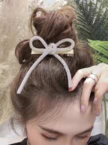 1/2pcs Women White Rhinestone Bow Tie Ribbon Duck Clip Fashionable New Bangs Hair Clip Decor Accessory Suitable For Dress, Party, Prom, Can Be Used As Gift (Random Clip Direction), School Stuff, College