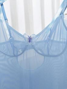 Women's 2-Piece Seductive Semi-Sheer Soft Mesh Slit Dress With Delicate Bow Halter And Butterfly Embellishment Detail, Cool Material, Perfect For Summer Holiday Lingerie And Dresses - 藍色 - 查看 4