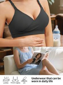 Seamless Design 4-Piece Maternity Nursing Bra (4 Colors: Black, Gray, Blue, Light Peach), Top-Fastening Comfortable Breastfeeding Bra, High Support, Full-Cup Design, Machine Washable, Durable Structure, Breathable Fabric, Suitable For Pregnancy And Breastfeeding, Breastfeeding Apparel, Elegant Underwear, Specially For New Mothers, Postpartum Care. - WHLX - 查看 5