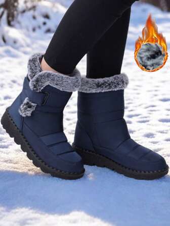 Women's Thicken Warm Snow Boots, Short Shaft, Round Toe, Size 36-45, Thermal Lined , Anti-Slip Flat Boots, Plus Size Thick Winter Shoes
