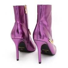 Women's Peep Toe Ankle Boots, Gold Chain Detail, High Heel: Stylish Design, Non-Slip Rubber Sole, Latex Insole For Comfort, Perfect For Shopping, Parties, And Casual Outings  Fashionable    Polyester - METALLIC PURPLE - 查看 3