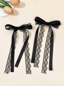 2pcs/Set Women's Fashion Elegant Casual Solid Color Girly Lace Ribbon Bow Hairpin & Alligator Clip Hair Accessories, Suitable For Daily Commute, Festivals, Parties, Birthdays, Shopping, Travel, Photography, And Any Occasion. A Great Gift For Best Friends, Claw Clips, Hair Claws, Clips For Hair, Hair Slide, Hair Barrettes, Alligator Hair Clip, Bows, Cute, Head Accessories - Multicolor - View 18