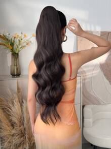 26-28 Inch Women Drawstring Ponytail Hair Extensions, Long Wavy Synthetic Ponytail Clip-In Hair Piece, Suitable For Daily Wear (Brown Mixed With Gold)