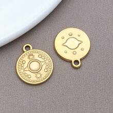 2pcs Stainless Steel Round Celestial Sun Moon Star Pendants Charm Metal Golden Charm Earring Dangle Charm Necklace Charm For DIY Jewelry Bracelet Making - Gold - View 11