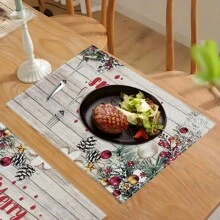 1 pieza/4 piezas/6 piezas Manteles individuales de lino con estampado de copos de nieve y árboles de Navidad, decoración navideña, adecuados para mesa de comedor, todo el año, manteles de mesa modernos y lavables, decoración del hogar, manteles individuales, posavasos, alfombrillas de cocina y comedor, decoraciones de fiesta interior y exterior, regalo ideal