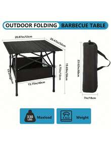 Mesa Plegable Impermeable con Bolsillo de Malla para Jardin,Camping,Viaje,Robusto Acero al Carbono - Negro - Ver 2