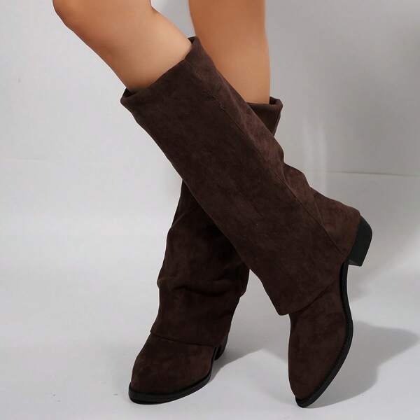 Chunky Heel Versatile Melad Long Boots Women's Shoes 2025 New Autumn Winter Mid-Calf Boots Knight Long Boots