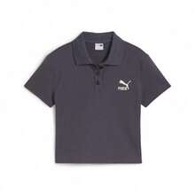 Puma Women's Fashionable Short Minimalist Collared Button-Up Short Sleeve Sports Polo Shirt 62804801 - Black - View 1