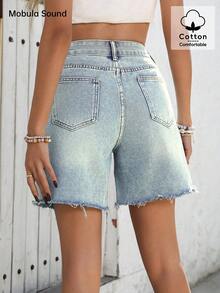Quần short denim ống đứng thời trang thường ngày đa năng Mobula Sound mùa hè dành cho nữ - Màu xanh cổ điển - Xem 6