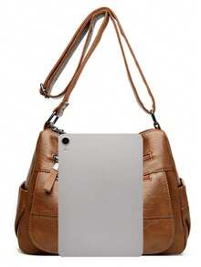 时尚软皮斜挎包女士2025休闲女式多口袋邮差包复古手提包女士单肩包 - 棕色 - 查看 7