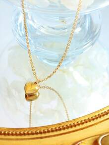 MONALLY 1 mặt dây chuyền thép không gỉ hình trái tim thiết kế sang trọng dành tặng cho phụ nữ, trang sức mạ vàng 18K không gây dị ứng để đeo hàng ngày - Vàng - Xem 4