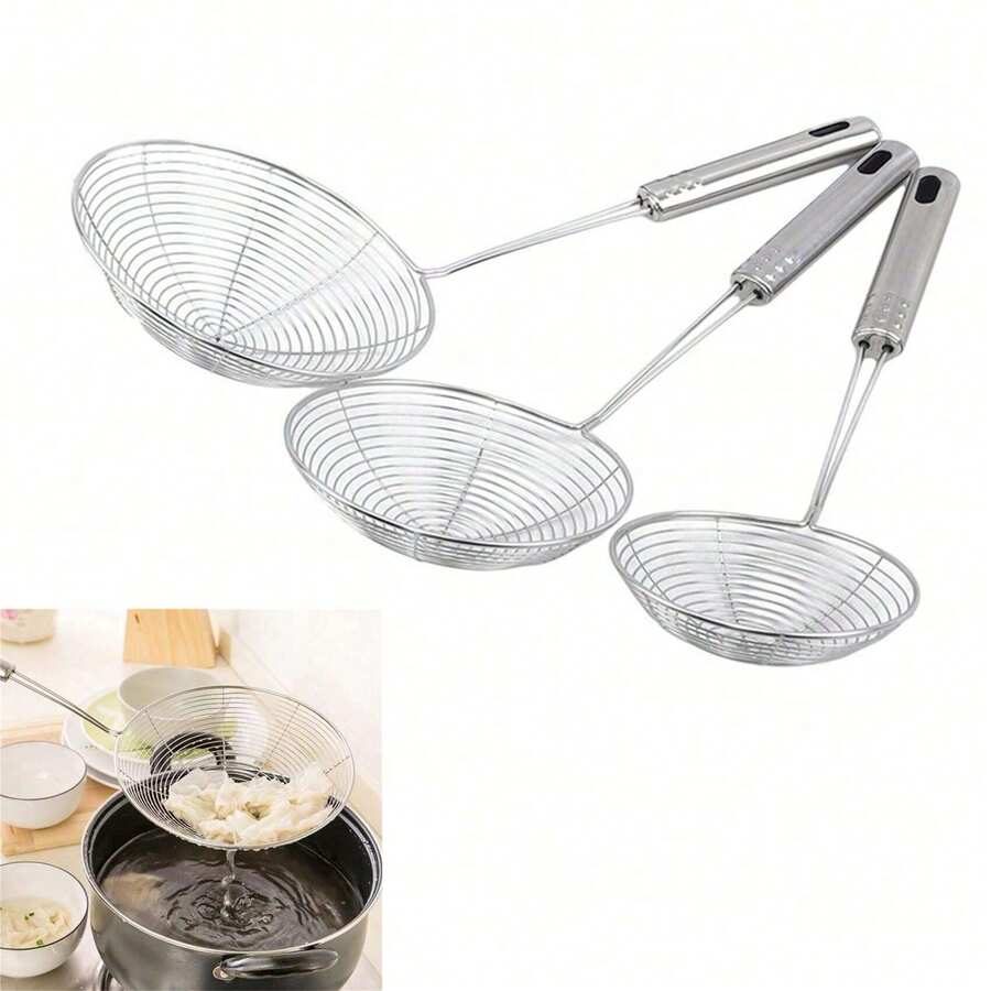 1 Cái, Rây lọc chiên bằng thép không gỉ bền và thiết thực, Dụng cụ chiên nhà bếp, Có thể dùng làm rây lọc, Phụ kiện nhà bếp, Quà tặng dụng cụ nhà bếp không thể thiếu cho đầu bếp tại gia, Lưu trữ tiết kiệm không gian cho dụng cụ sắp xếp nhà bếp