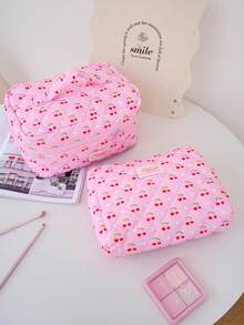 1 件/套 红色樱桃印花绗缝化妆包，时尚可爱多功能便携大容量拉链化妆包，化妆包，小型化妆包，化妆盒，可爱化妆包，化妆包，卫生巾包，情人节礼物，有线耳机，旅行化妆包，护肤化妆品和美容包，护士化妆包，节日礼物，返校礼物 - 粉色 - 查看 12