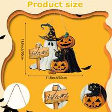 Halloween Door Sign - Halloween Door Decorations Halloween Welcome Sign Halloween Door Hanger Wooden Pumpkin Halloween Front Door Decor Hanging For Home Wall Decor Halloween Party Supplies - Multicolor - View 5