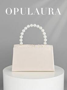 OpulAura 女士优雅仿珍珠缎面手提包，浪漫婚礼钱包，精致迷人的晚礼服配饰包，带有褶皱设计，适合晚会、生日派对、节日礼物等正式场合 - 杏色 - 查看 6