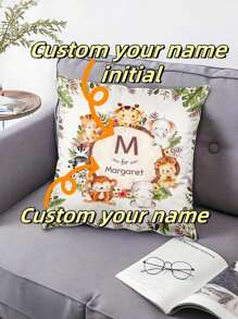 1pc Personalized Pillow Case With Cute Animal Design, Customizable Name, Gift For Kids, Children, Grandkids Birthday Party, Home Decor For Bedroom, Living Room, Study, Single-Sided Printed Pillowcase,Washable,Lightweight,Breathable, Funny,Cute,Love,Soft,Comfortable,Custom,Unique,Personalized,Ideal Gifts For Him,Ideal Gifts For Her,Ideal Gifts For Boyfriend,Ideal Gifts For Girlfriend,Ideal Gifts For Dad,Ideal Gifts For Mom,Ideal Gifts For Friends,Ideal Gifts For Family,Him,Her,Boyfriend,Girlfriend,Dad,Family,Mom,Friends,For Anniversaries,For Graduation,For Housewarming,For Weddings,For Birthdays,Car,Sofa,Tea Room,Living Room