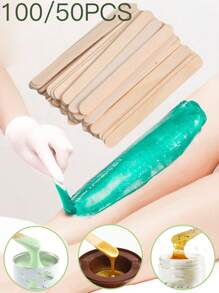 100/50 piezas Palitos de madera con punta redonda encerados/Espátulas aplicadoras de cera/Palitos mezcladores de cera, aptos para mezclar diversos tipos de cera