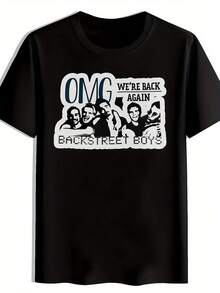 Men'S Black Backstreet Boys Graphic T-Shirt - Casual Summer Crew Neck Tee With Retro Rock Band Design, "OMG We're Back Again" Print, Lightweight Polyester, Everyday Tshirt|Retro Rock Design|Lightweight Tshirt - Black - View 2
