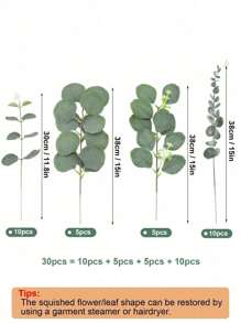 30/60Pcs 4 Kinds Artificial Mixed Green Eucalyptus Leaves Stems Artificial Silver Dollar Eucalyptus Leaves Faux Greenery Spray Fake Plants For Wedding Bouquet Centerpieces Flowers Arrangement Decor