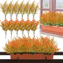 6/12 Packs Decorative Artificial Fall Flowers Durable UV Resistant Autumn Faux Plastic Plants Reusable Yellow Greenery Plant For Home Wedding Garden Fireplace Outdoor Decoration