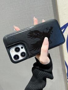 High End Fashion Eagle Pattern, Handmade Customization, Latest Designer Faux Leather Wallet Case+Shock-Absorbing Frame With Three Card Slots+Cash Slot, Certified Anti Drop Business Simplicity, Fashionable And Practical, Shockproof, Scratch Resistant, Compatible With IPhone 16/16Plus/16Pro/16ProMax/15, 14, 13, 12, 11 Series, Etc. - 黑色 - 查看 3