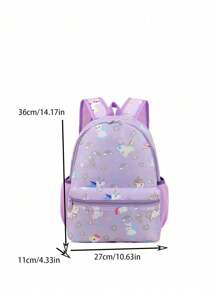 恐龙图案背包，拉链闭合幼儿幼儿园背包，可爱卡通学龄前书包，单肩包 - 紫色 - 查看 3