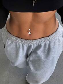 1 chiếc khuyên rốn hình cỏ bốn lá bằng bạc Sterling S925, khuyên rốn dạng tạ dành cho nữ, trang sức xỏ khuyên cơ thể hình ba lá. - Móng rốn đơn - Xem 2