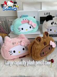 Sanrio 1 Piece Hello Kitty Cartoon Plush Toy Pencil Case, Pen Holder Stationery Storage Bag, Hello Kitty Pencil Case, Large Capacity Kitty Theme Cosmetic Bag, Can Hold Lipstick, Eyebrow Pencil And Other Small Items, Gift, Suitable For School Supplies Storage