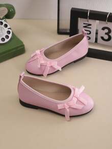 1 par de sapatilhas novas de cor sólida para meninas, decoração com laço, sola macia e respirável, sapatos casuais, adequados para bebês e crianças pequenas, todas as estações